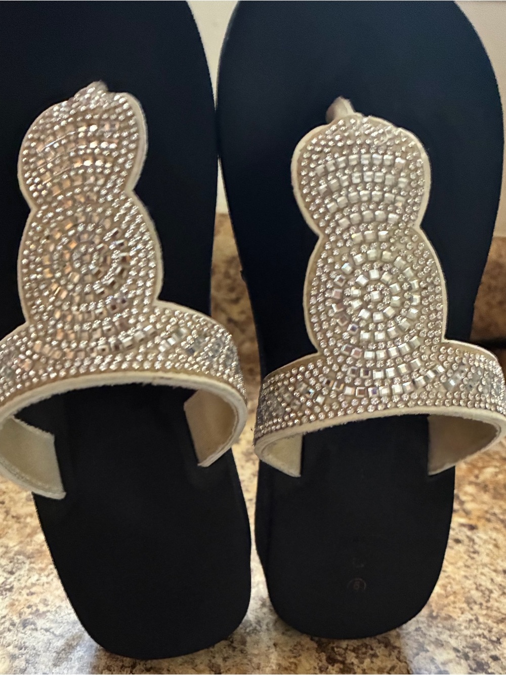 Embellished Black Slide Sandals with Silver Crystal Accents